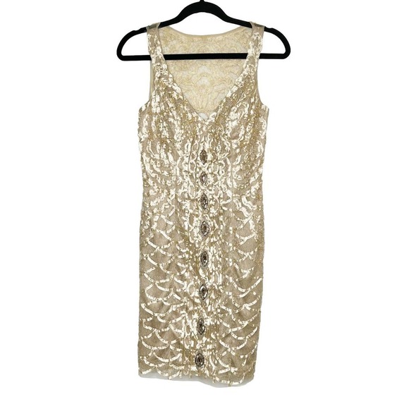 Vintage Sue Wong Nocturne Bodice Lace Cocktail Dress Women's Gold Size 6 - Picture 1 of 5